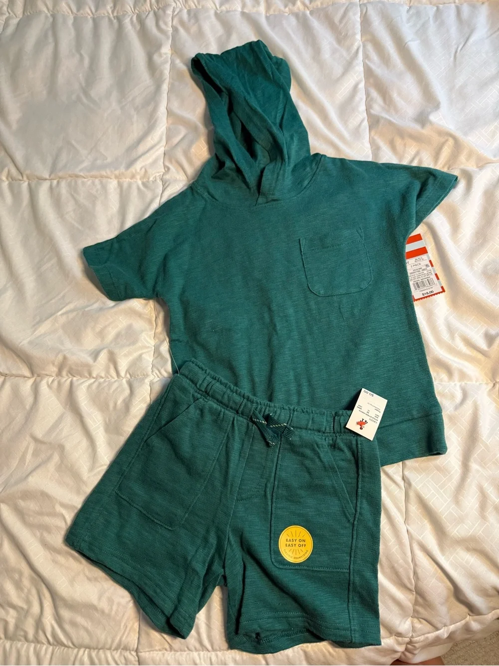 Kids' Teal/green Hooded Short Set - Soft Summer Outfit